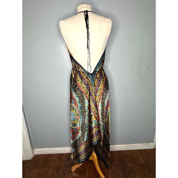 Vibrant Multicolor V-Neck Maxi Dress – Boho Style, Made in India -One Size - Picture 6 of 14